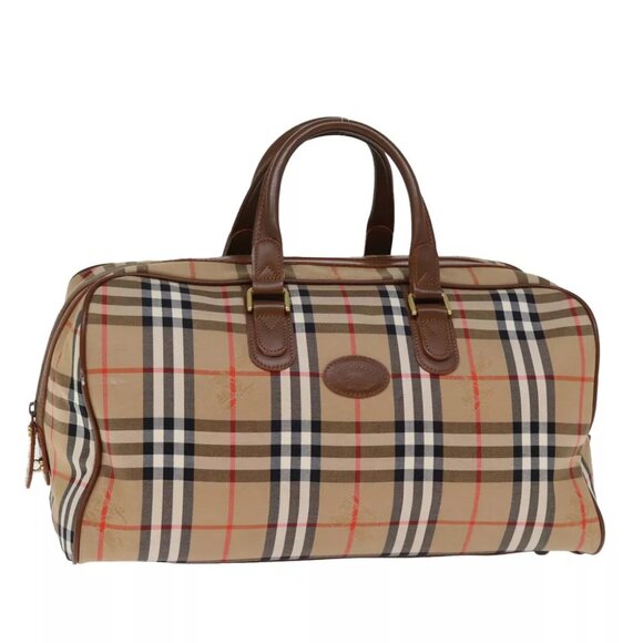 Burberrys Nova Check Boston Bag Canvas Beige Auth yk12463 - Picture 1 of 11